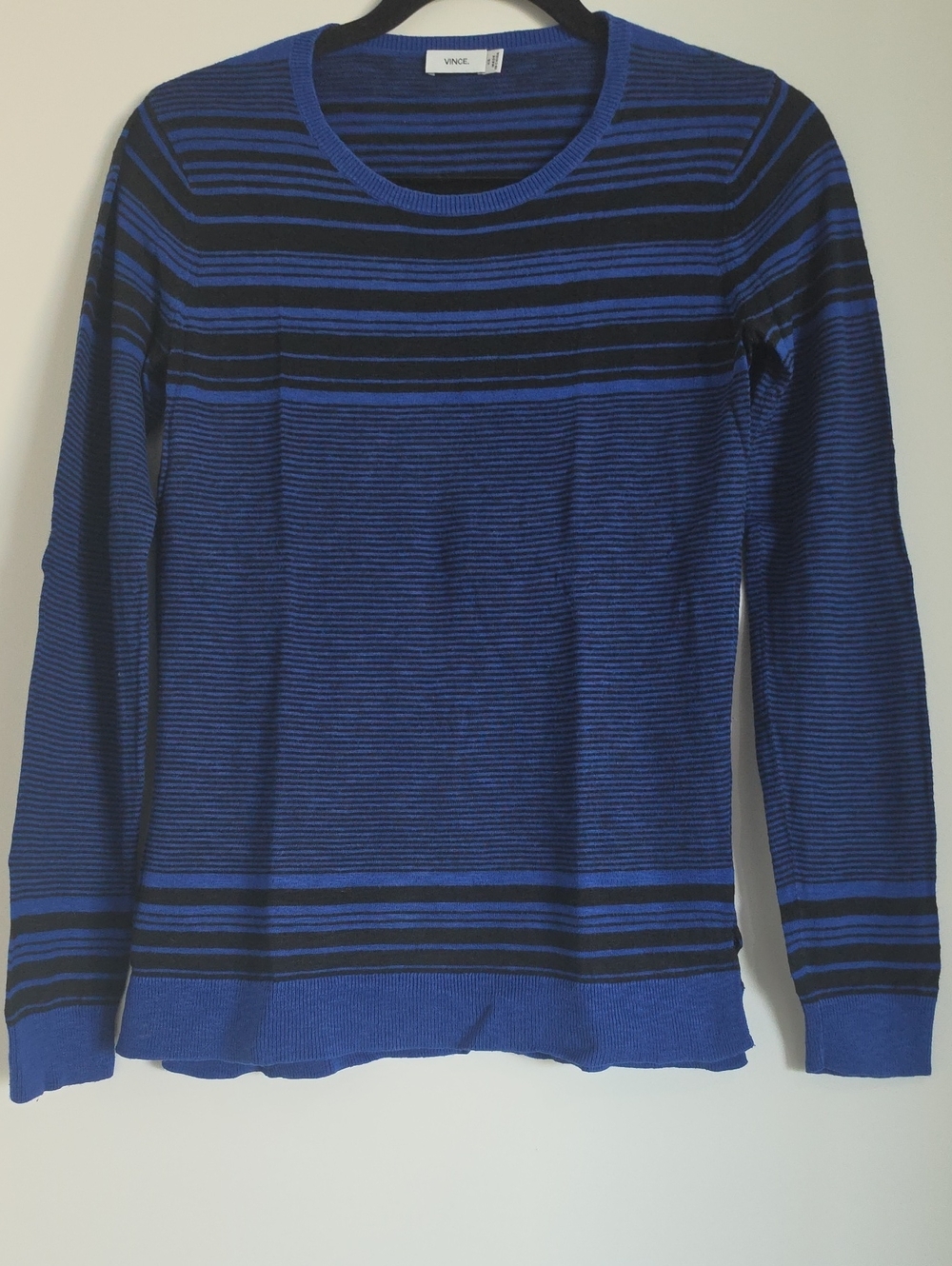 Vince Royal Blue and Black Striped Crewneck Sweater - Men